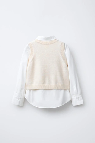 Купить Zara Рубашка из поплина с трикотажным жилетом и бархатными бантами