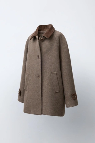 Пальто из контрастного вельвета с шерстью- Заказать в России