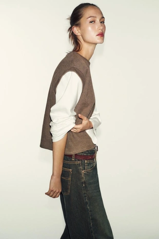 Ecru / Beige | 0264/470/075 - Zara Футболка с контрастным жилетом