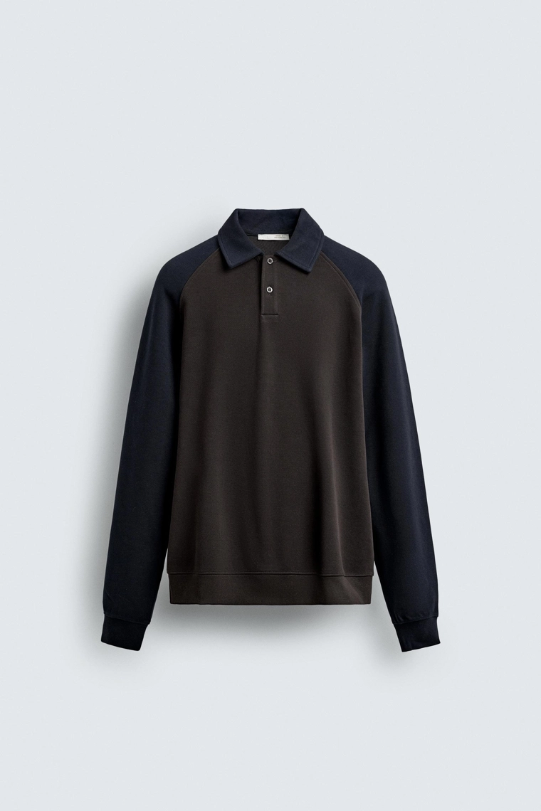 Поло с блоками цветов и реглановыми рукавами