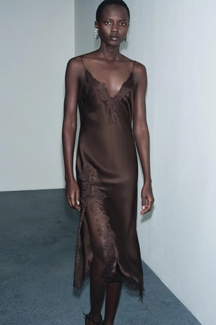 Купить Zara Атласное платье с кружевом — ZW COLLECTION