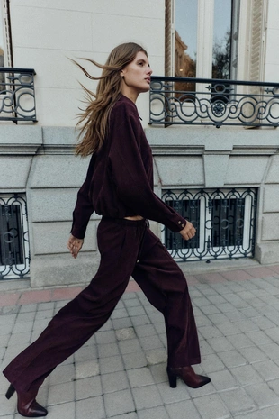 Burgundy | 8372/364/681 - Zara Широкие брюки с эластичным поясом