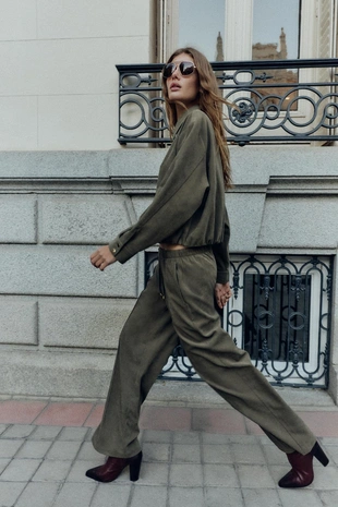 Khaki | 8372/364/505 - Zara Широкие брюки с эластичным поясом