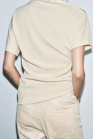 Ecru | 4437/198/712 - Zara Асимметричная блуза со сборками — ZW COLLECTION LIMITED EDITION