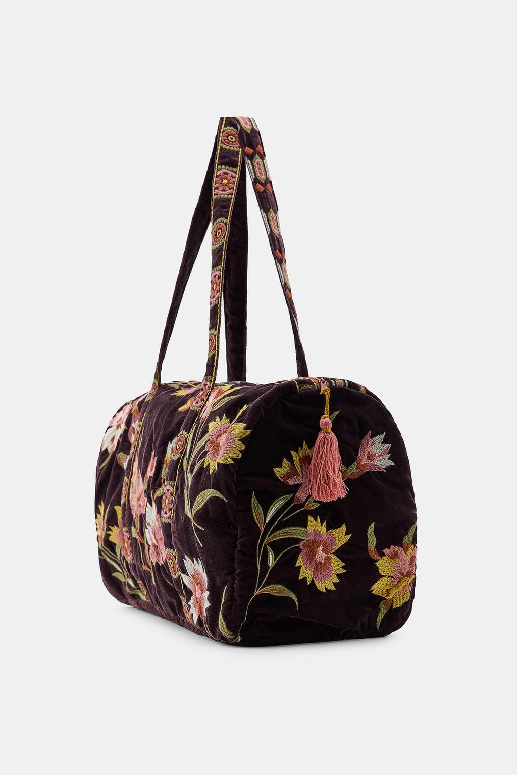 СТЕГАНАЯ БАРХАТНАЯ СУМКА С ЦВЕТОЧНОЙ ВЫШИВКОЙ