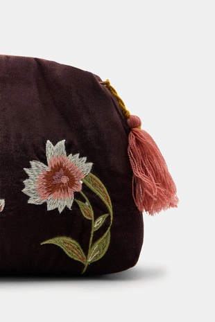 Dark aubergine | 3988/216/667 - Zara Стеганый бархатный несессер с вышивкой цветов