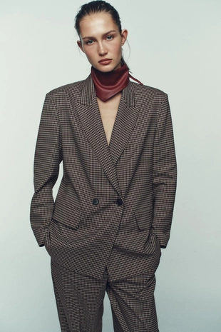 Купить Zara Двубортный блейзер оверсайз в клетку