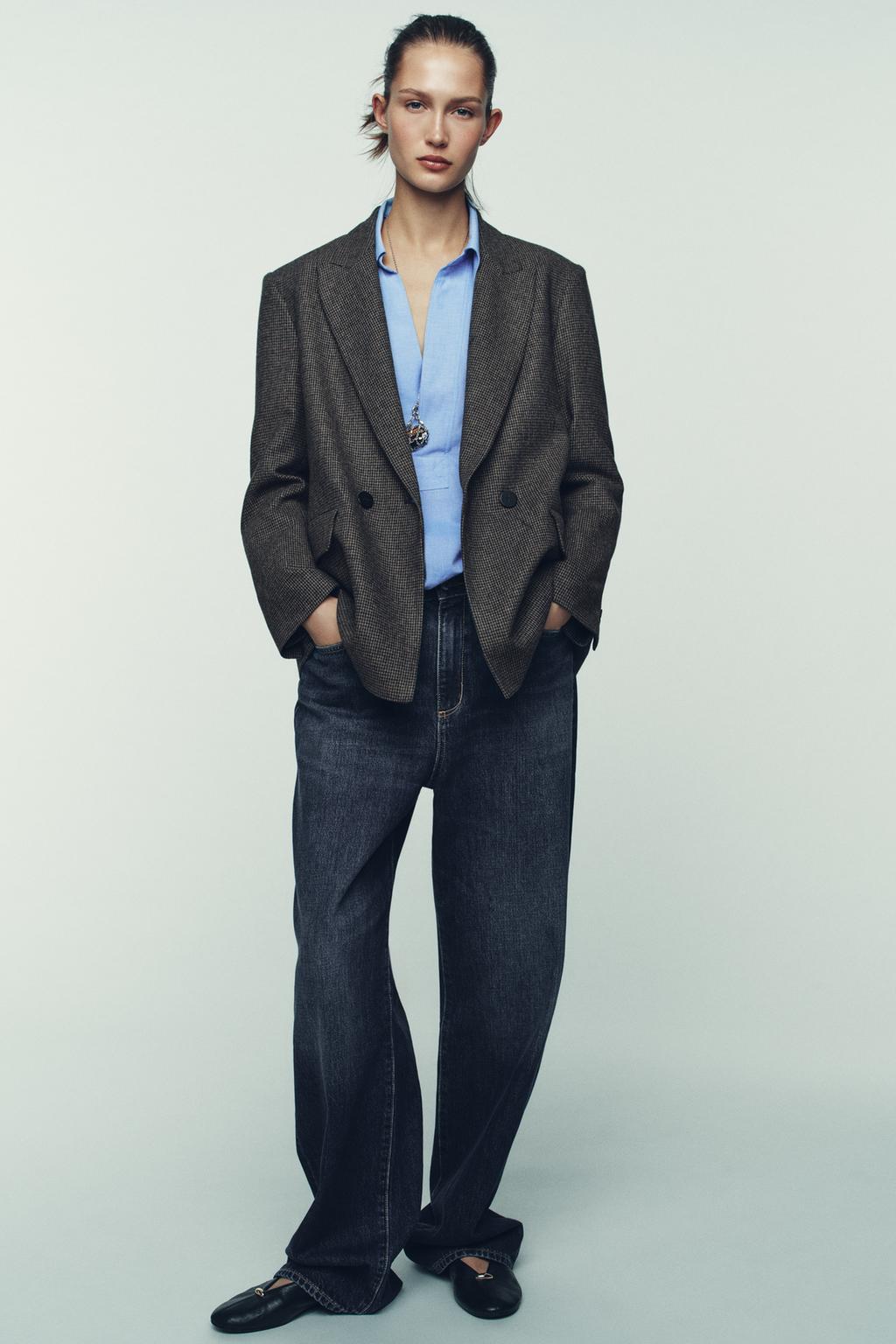 ДВУБОРТНЫЙ БЛЕЙЗЕР ОВЕРСАЙЗ В КЛЕТКУ ИЗ ШЕРСТИ