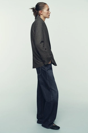 mink brown | 9884/151/472 - Zara Двубортный блейзер оверсайз в клетку из шерсти