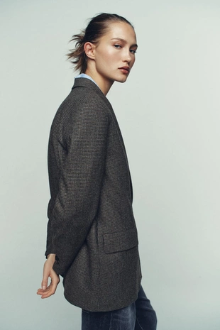 Двубортный блейзер оверсайз в клетку из шерсти- Заказать в России