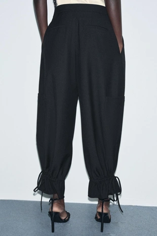 Black | 5344/259/800 - Zara Карго-брюки бомбачи с завязками — ZW COLLECTION