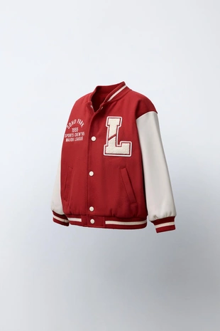 Купить Zara Бомбер из ткани с рукавами из искусственной кожи и нашивками