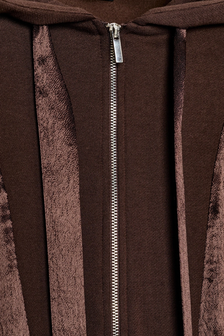 Рубашка с капюшоном из атласа с контрастной отделкой