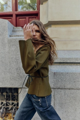 Dark khaki | 9598/252/507 - Zara Кардиган с поясом