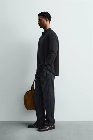 Рубашка оксфорд с воротником-стойкой