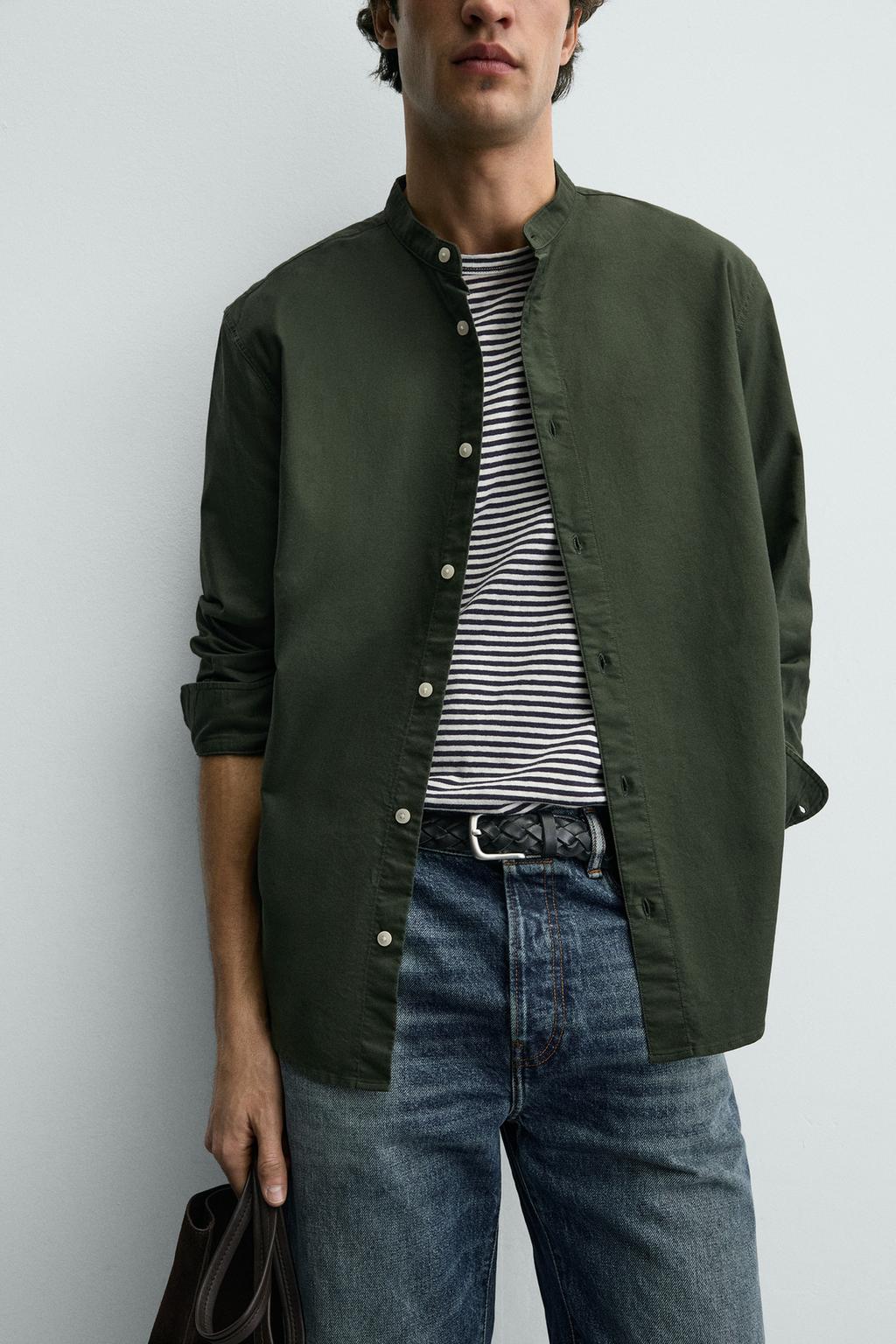 РУБАШКА ОКСФОРД С ВОРОТНИКОМ-СТОЙКОЙ