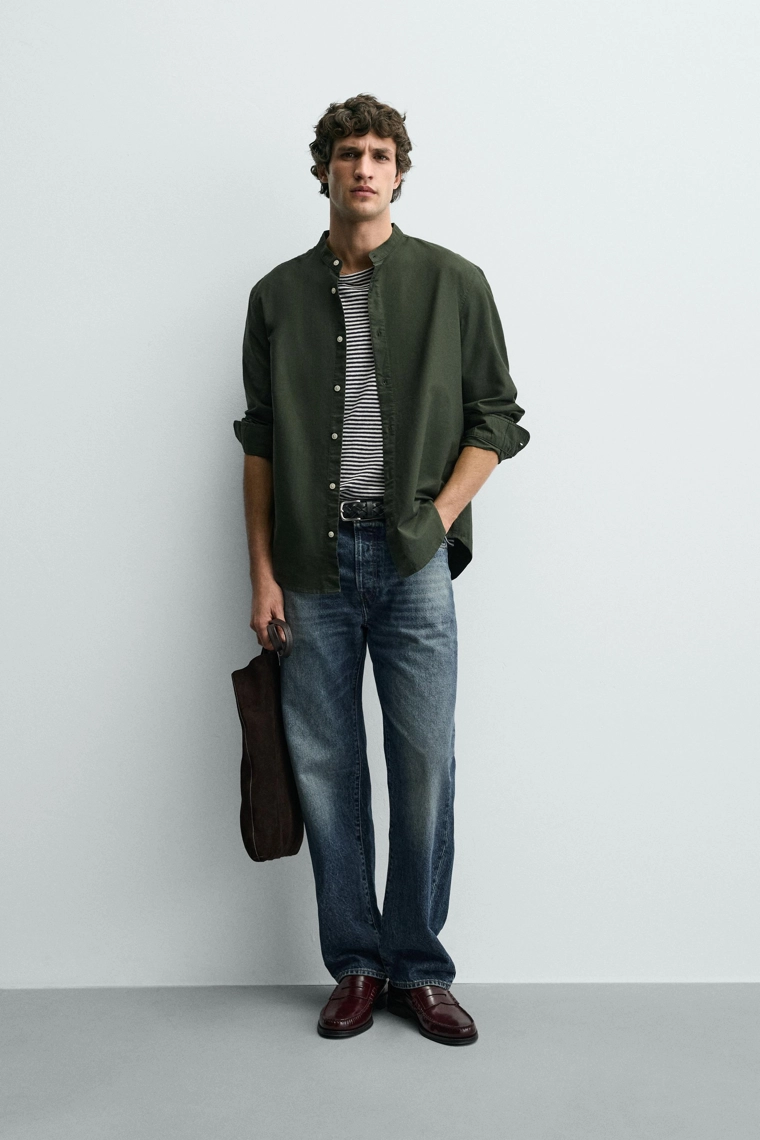 Рубашка оксфорд с воротником на стойке