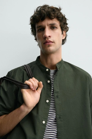 Рубашка оксфорд с воротником-стойкой- Заказать в России