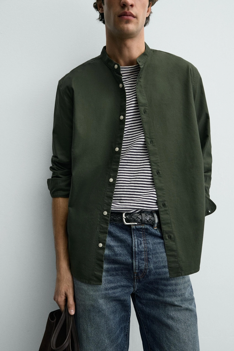 Рубашка оксфорд с воротником на стойке