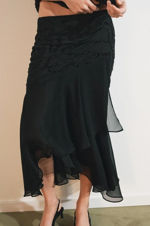 Юбка миди с воланами и бусинами- Заказать в России