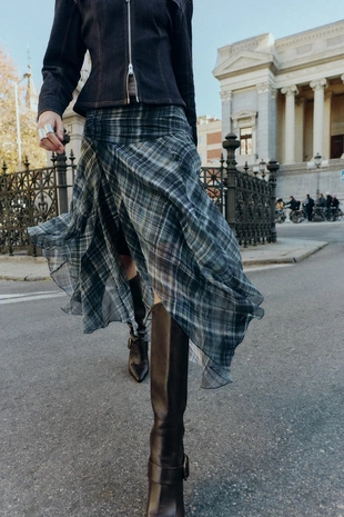 Юбка миди асимметричная в клетку- Заказать в России
