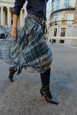 Юбка миди асимметричная в клетку- Заказать в России