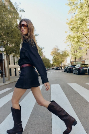 Короткое джинсовое платье Z1975 с ремнем- Заказать в России