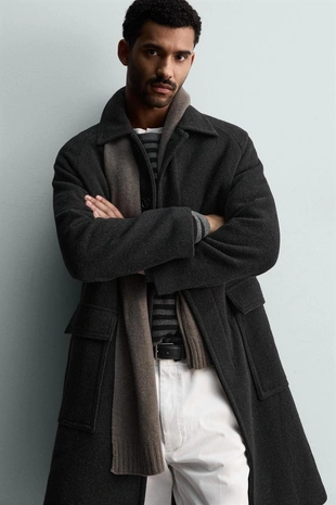 Шерстяное пальто с карманами- Заказать в России