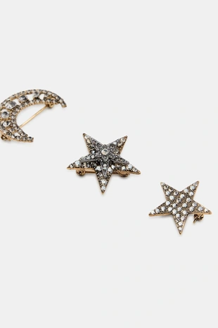Gold / Silver | 1011/002/881 - Zara Набор из 3 брошей «звезда и луна» со стразами