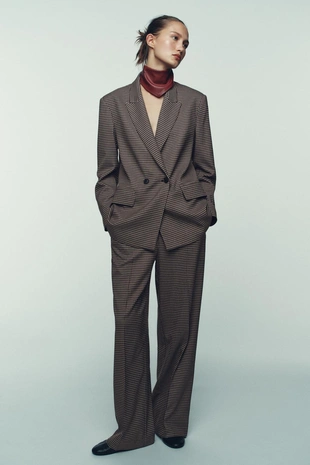 Прямые брюки в клетку с поясом- Заказать в России