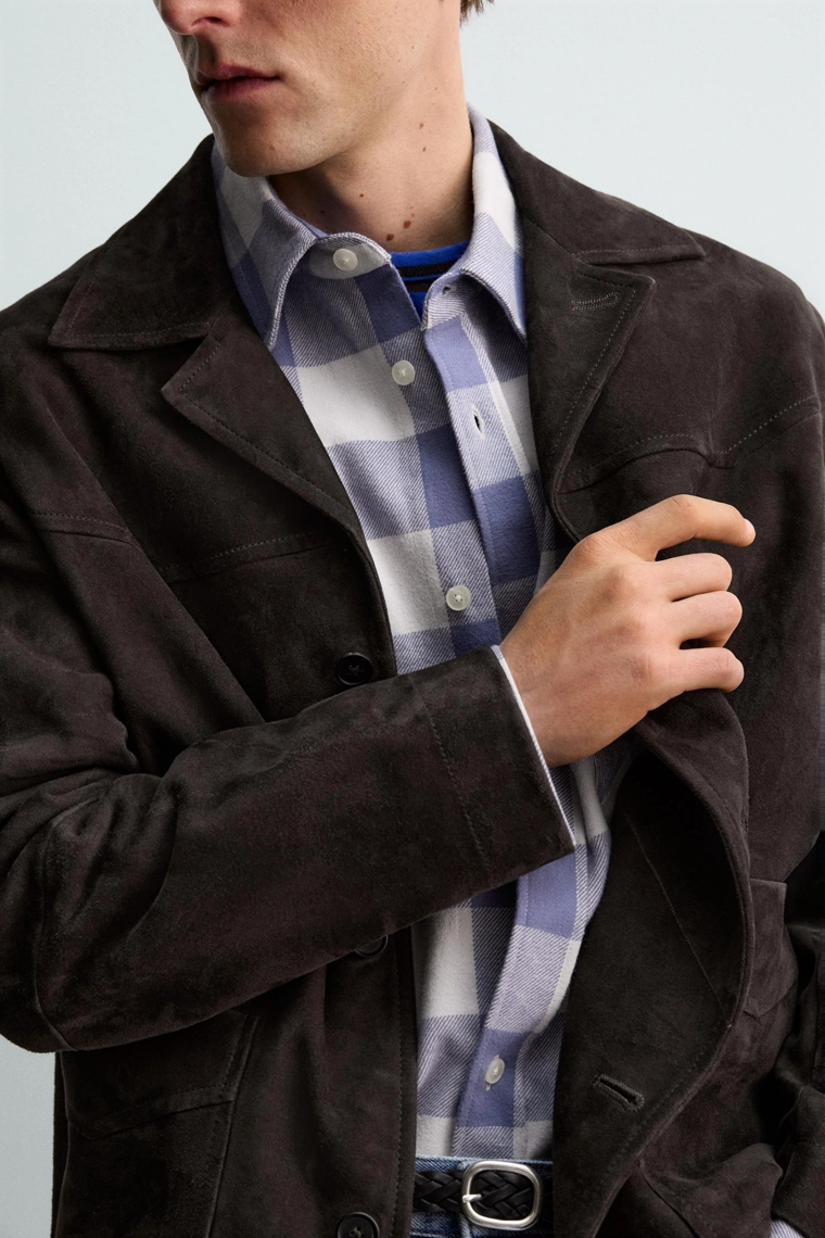 Кожаная рубашка-китель из замши aaron levine x zara
