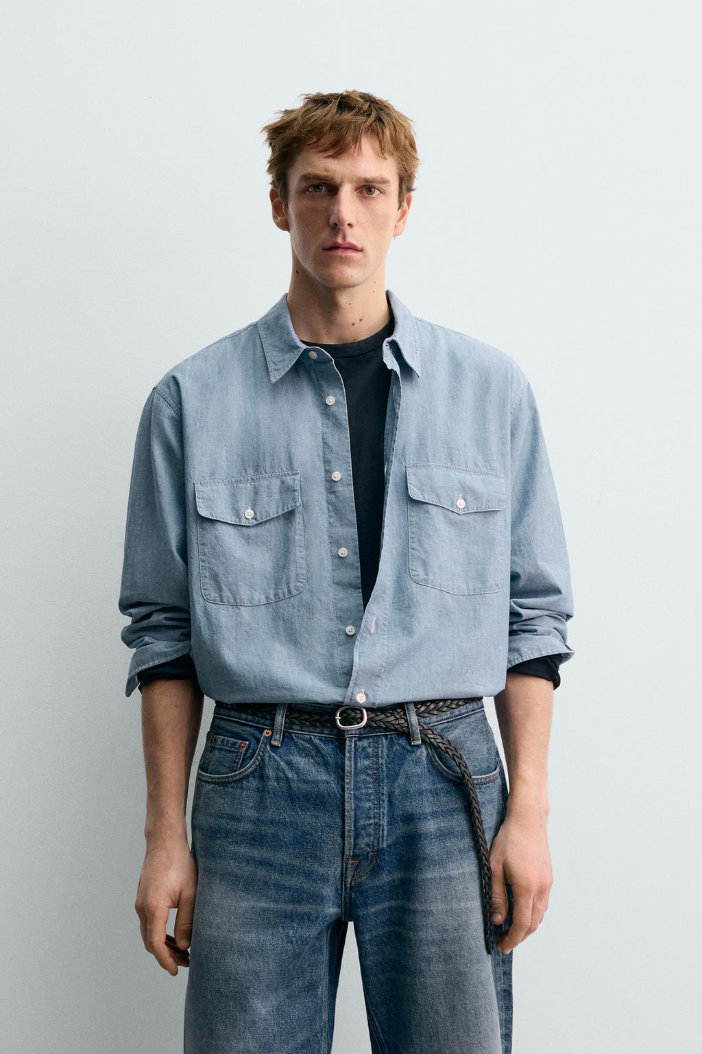 РУБАШКА ИЗ ДЖИНСОВОЙ ТКАНИ CHAMBRAY AARON LEVINE X ZARA