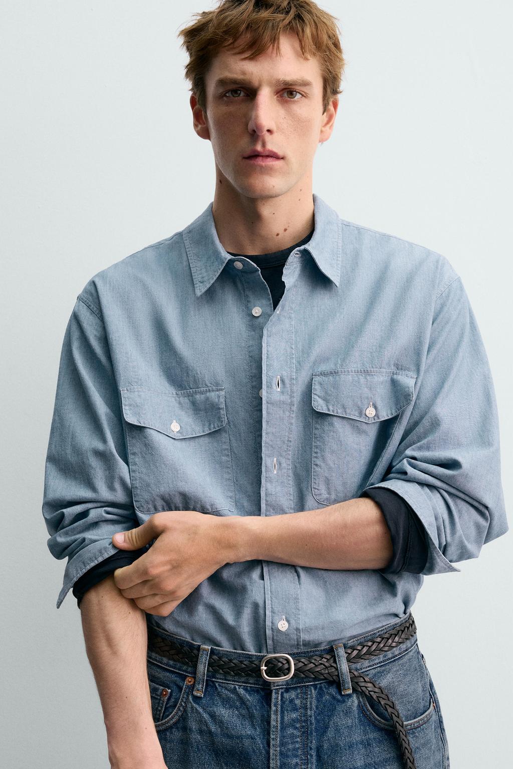 РУБАШКА ИЗ ДЖИНСОВОЙ ТКАНИ CHAMBRAY AARON LEVINE X ZARA