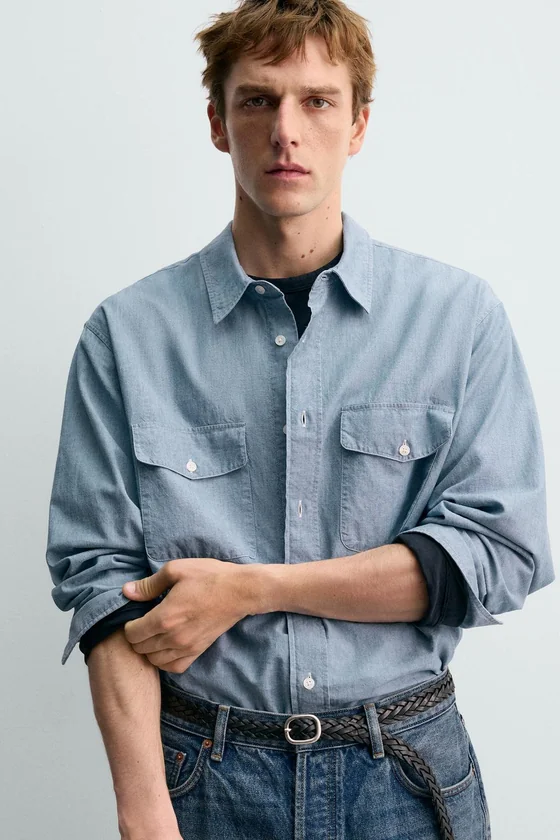 РУБАШКА ИЗ ДЖИНСОВОЙ ТКАНИ CHAMBRAY Zara «Aaron Levine»