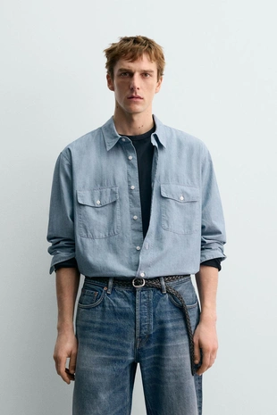 Рубашка из джинсовой ткани CHAMBRAY AARON LEVINE X ZARA- Заказать в России