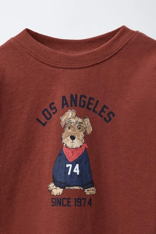 Burgundy | 5431/912/605 - Zara Футболка с принтом «собака и число»