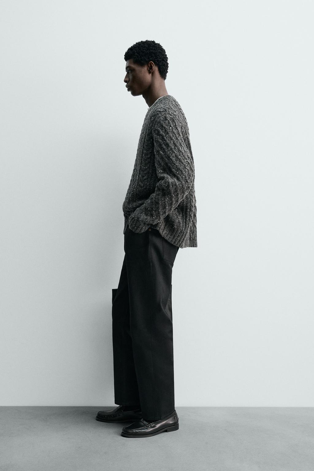 СВИТЕР ИЗ 100% ШЕРСТИ С УЗОРОМ «КОСЫ» И ПРЯЖИ