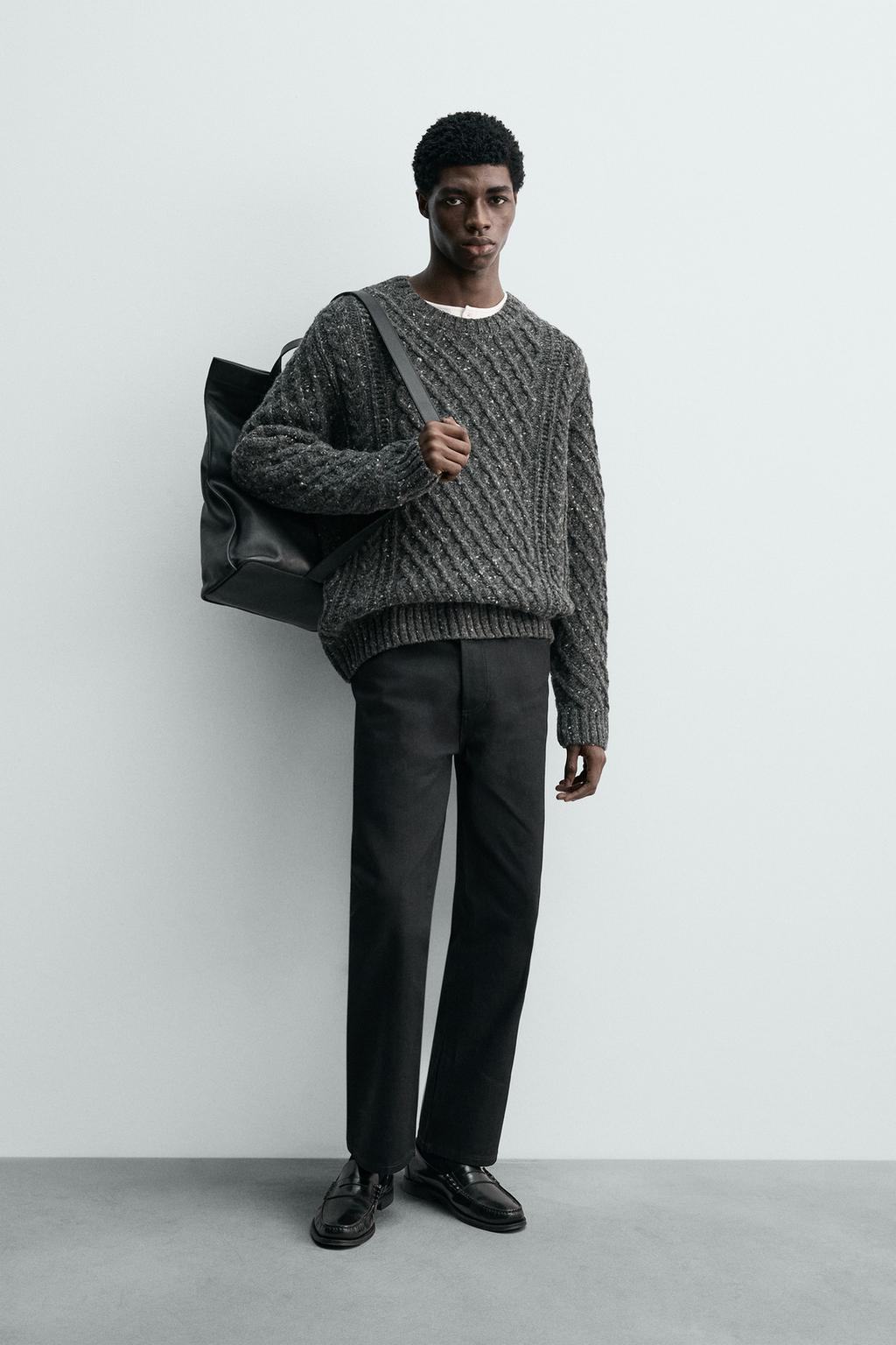 СВИТЕР ИЗ 100% ШЕРСТИ С УЗОРОМ «КОСЫ» И ПРЯЖИ