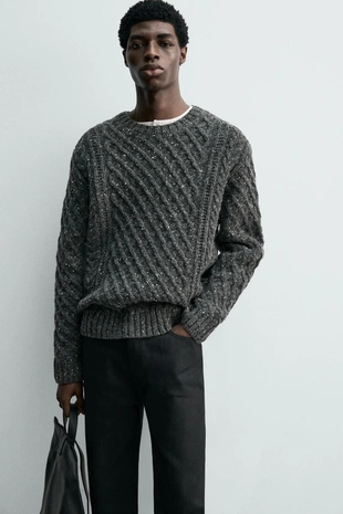 Свитер из 100% шерсти с узором «косы» и пряжи- Заказать в России