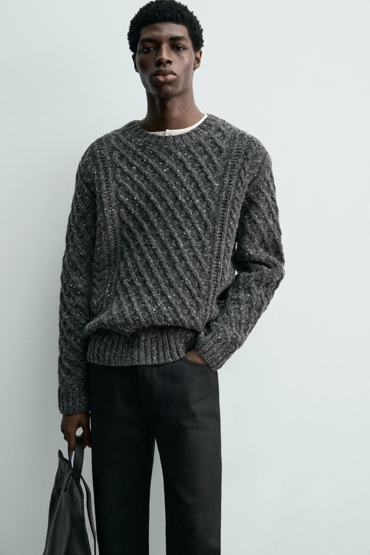 Джемпер с крупной вязкой из 100% шерсти с вкраплениями