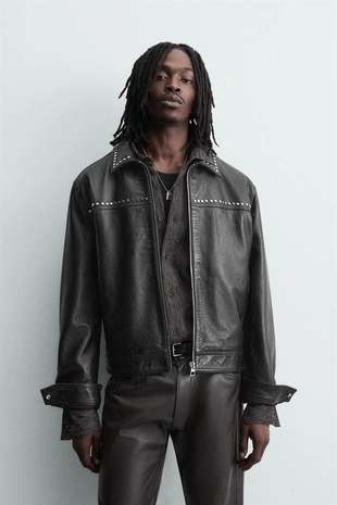 Кожаная куртка с заклепками- Заказать в России
