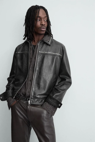Кожаная куртка с заклепками- Заказать в России