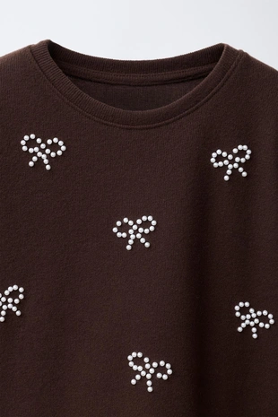 Лонгслив SOFT TOUCH с бантом и бусинами- Заказать в России