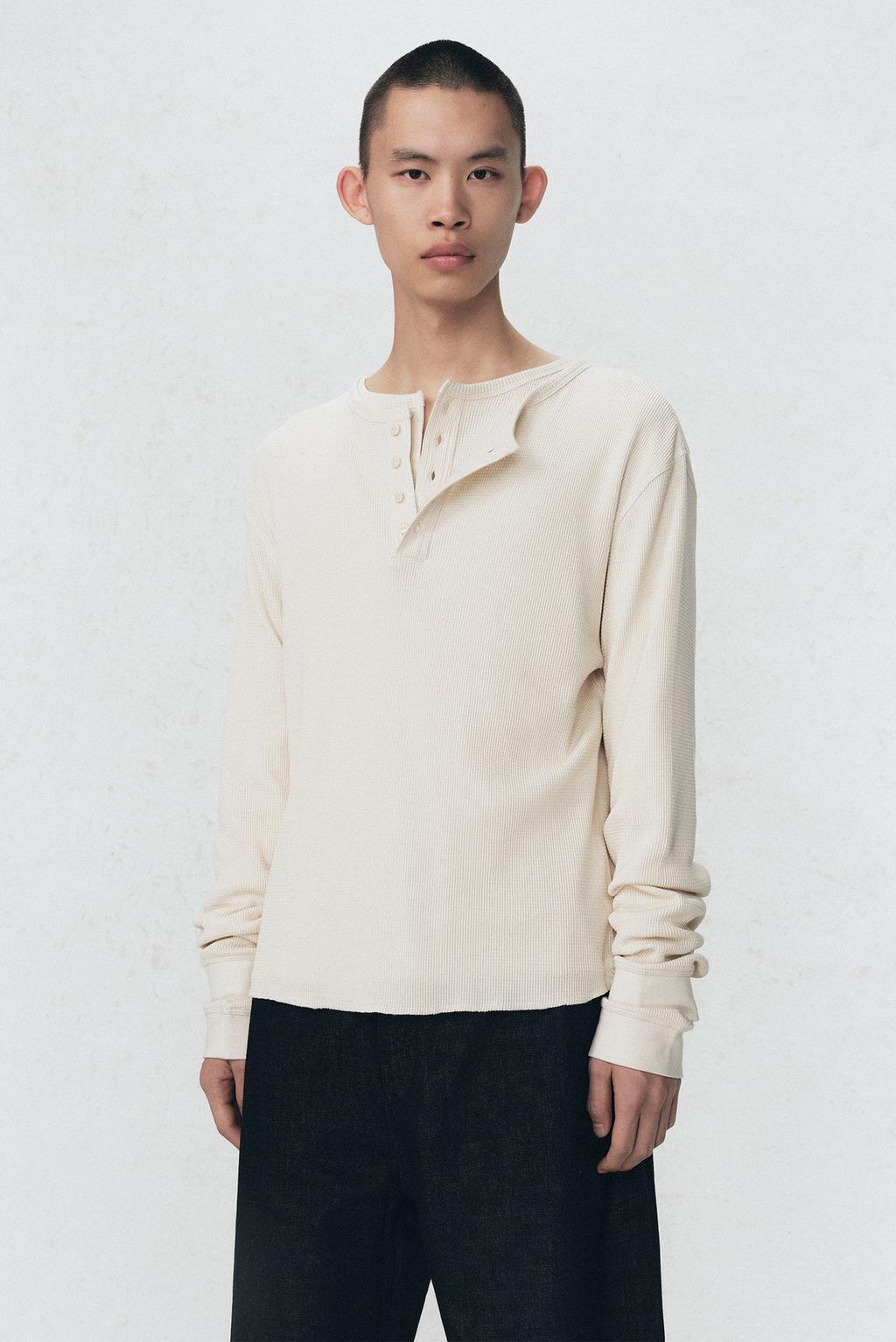 Рубашка с воротником henley из вафельного трикотажа soshiotsuki x zara