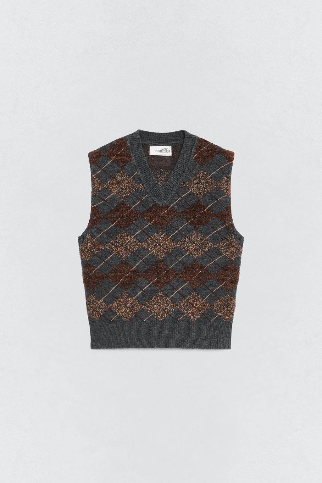 Жилет с аргайловым узором и текстурой от soshiotsuki x zara