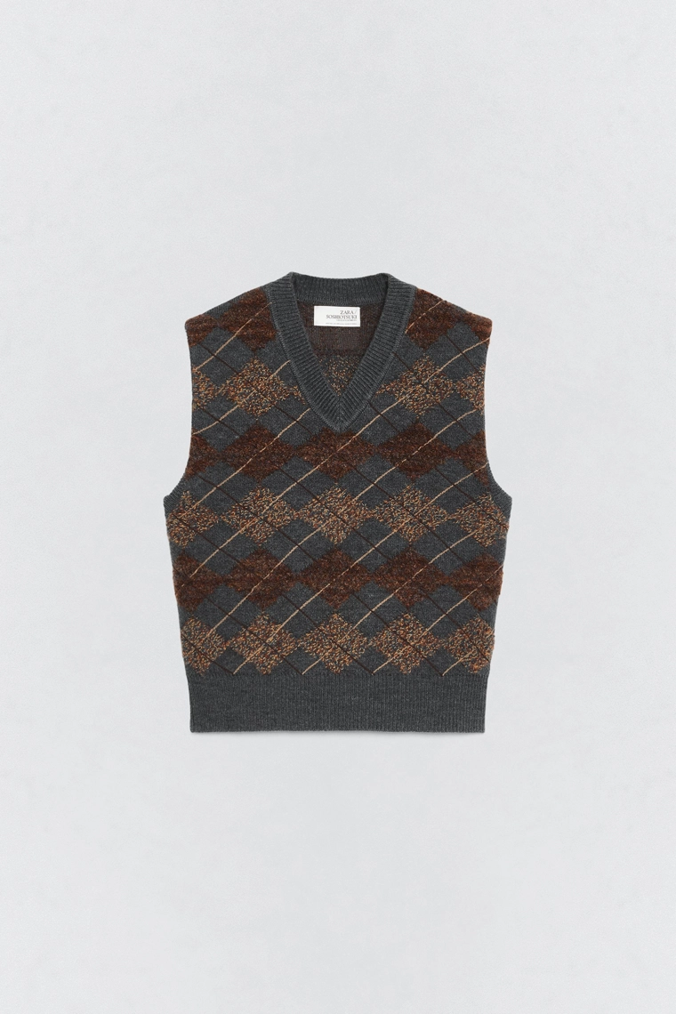 Жилет вязаный с узором аргайл Zara «Soshiotsuki»