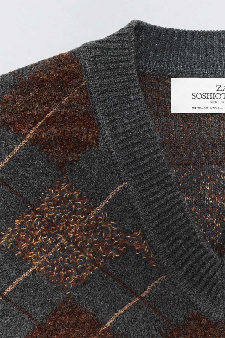 Жилет вязаный с узором аргайл Zara «Soshiotsuki»