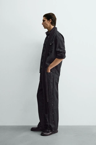 Джинсовая рубашка в ковбойском стиле с заклепками- Заказать в России