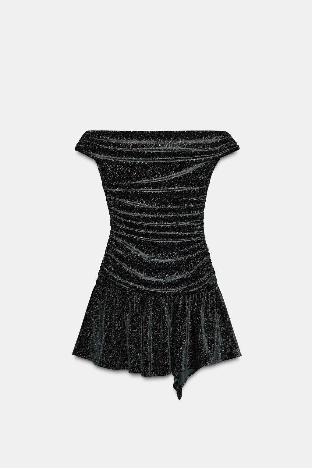 БАРХАТНОЕ МИНИ-ПЛАТЬЕ С БЛЁСТКАМИ