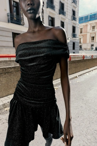 Бархатное мини-платье с блёстками- Заказать в России